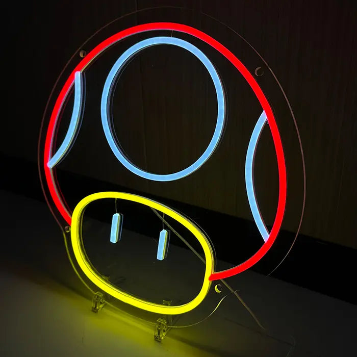 Super-Pilz Neon LED Schild – USB Leuchtschild | Mario Gaming Wanddeko