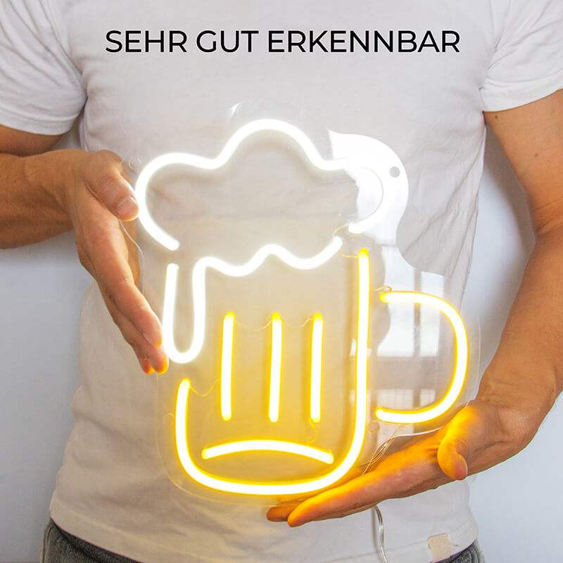 Bier mit Schaum Neon LED Schild beleuchtet – Maß als USB-Leuchtschild für Partykeller