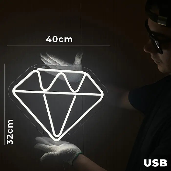 Diamant Neon LED Schild – USB Leuchtschild | Glamour Wanddeko