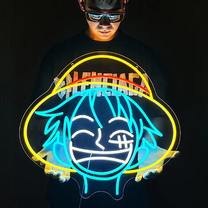 Strohhut Luffy Neon LED Schild – XL 12V Leuchtschild | One Piece Fan Wanddeko
