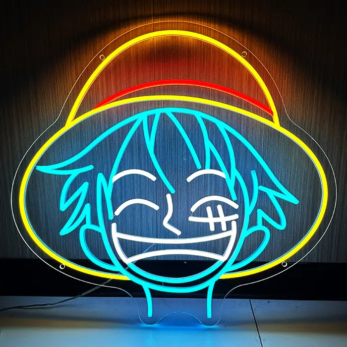 Strohhut Luffy Neon LED Schild – XL 12V Leuchtschild | One Piece Fan Wanddeko
