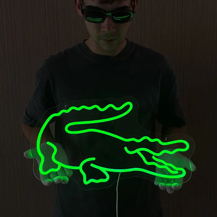 Krokodil Neon LED Schild – USB Leuchtschild | Reptilien Wanddeko