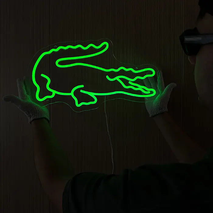 Krokodil Neon LED Schild – USB Leuchtschild | Reptilien Wanddeko