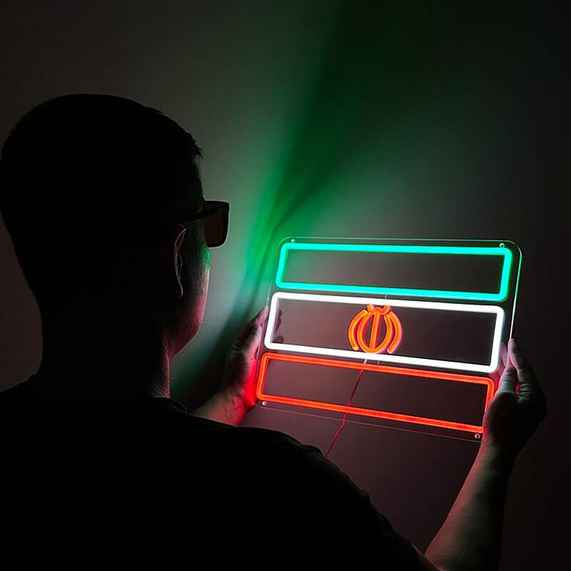 Iran Flagge Neon LED Schild – persische Küche und Teehaus Wanddeko