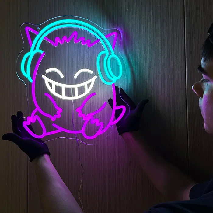 Pokémon Gengar Chill Neon LED Schild, leuchtend vor dunklem Hintergrund, USB dimmbar