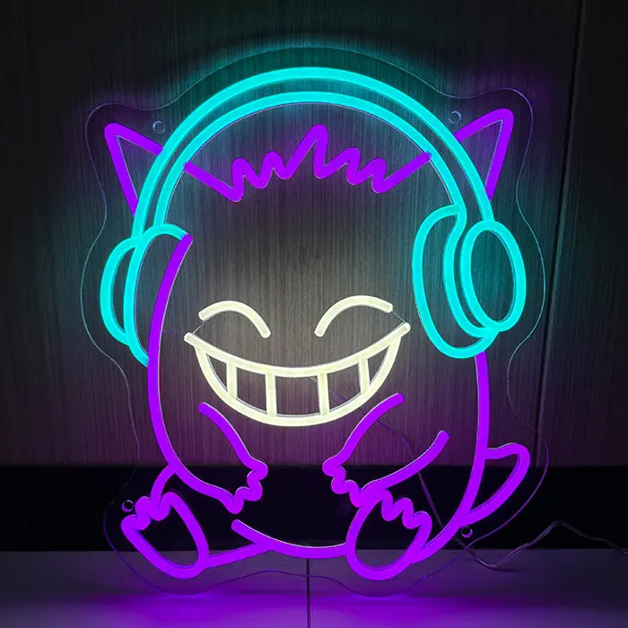 Pokémon Gengar Chill Neon LED Schild, auf 6 mm Acrylglas, Neonschlauch in Handarbeit verlegt