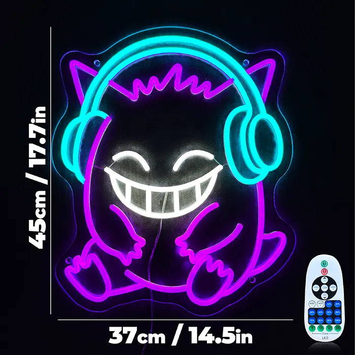 Pokémon Gengar Chill Neon LED Schild, vollständig im Bild, komplette Kontur des Motivs
