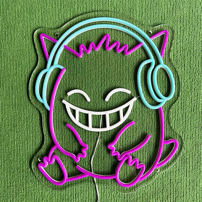 Pokémon Gengar Chill Neon LED Schild, schräg von oben aufgenommen, Tiefe des Neonschlauchs erkennbar