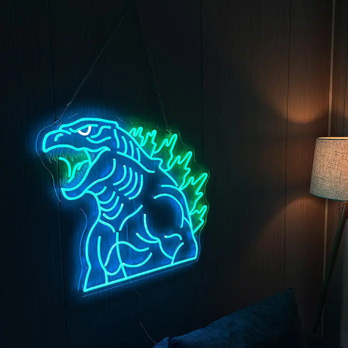 Godzilla „Kraft grüner Flamme“ Neon LED Schild – Dimmbar mit Fernbedienung | Japan Anime Deko