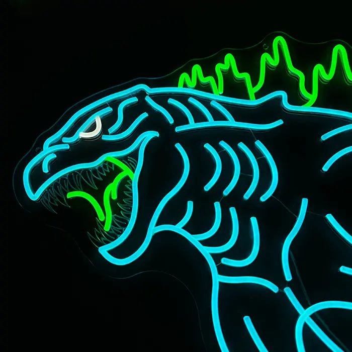 Godzilla „Kraft grüner Flamme“ Neon LED Schild – Dimmbar mit Fernbedienung | Japan Anime Deko