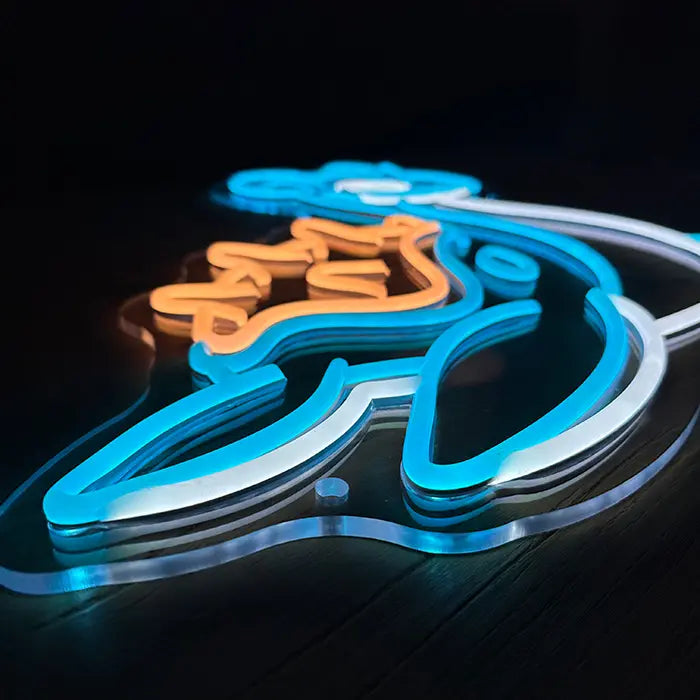 Pokémon Lapras Neon LED Schild schräg von der Seite, Neonschläuche plastisch auf klarem Acryl