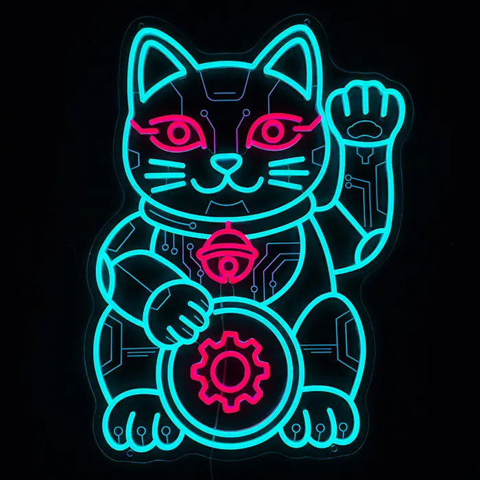 Cyber Futura Katze Neon LED Schild – Dimmbar mit Fernbedienung | Anime Gaming Deko