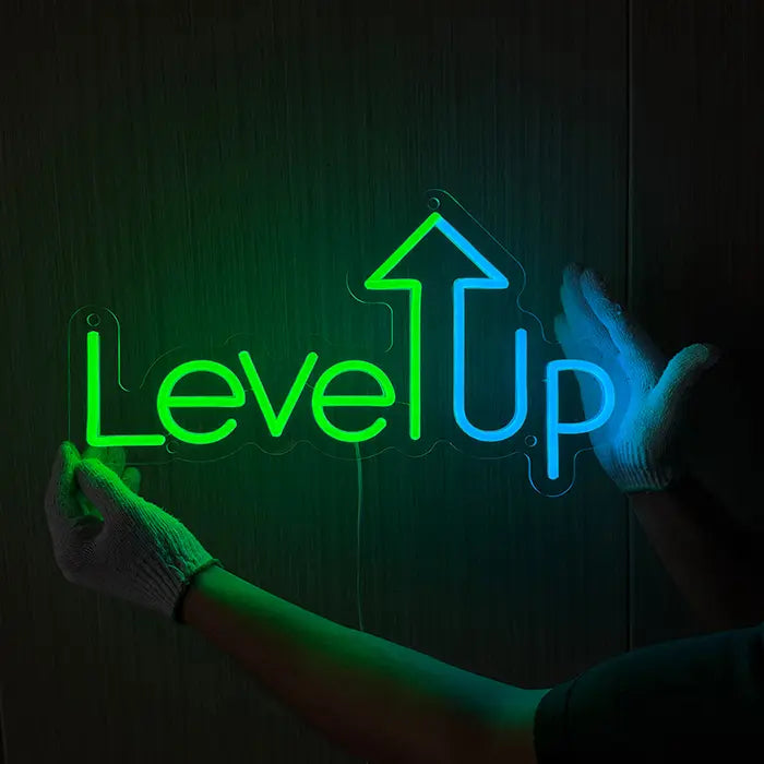 Level Up Neon LED Schild – USB, dimmbar | Gamer Setup Beleuchtung