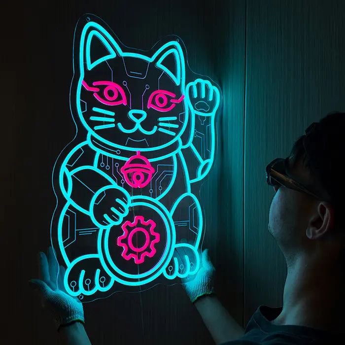 Cyber Futura Katze Neon LED Schild – Dimmbar mit Fernbedienung | Anime Gaming Deko