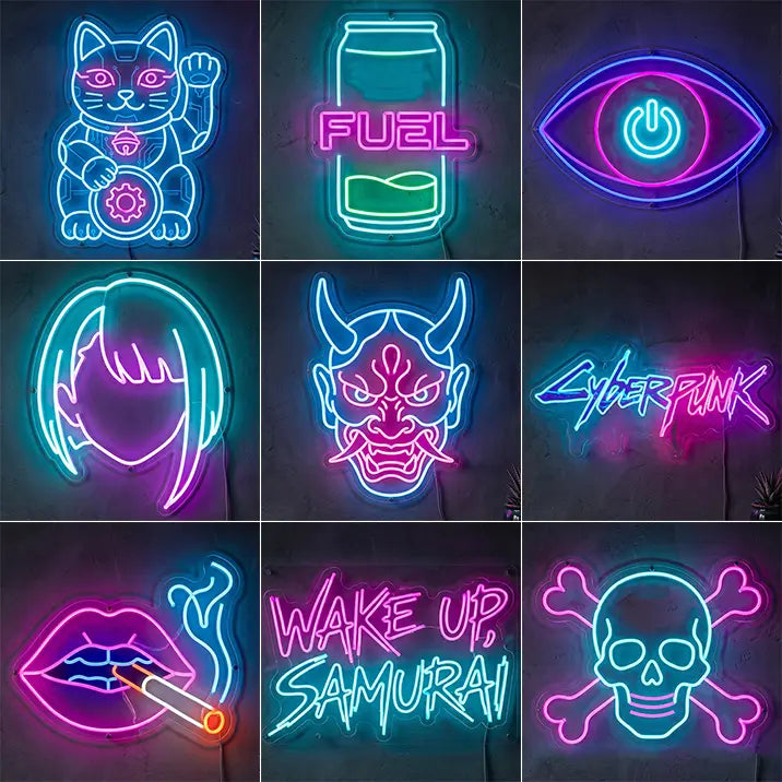 Cyber Futura LED Schilder Set – Sci-Fi & Anime Leuchtschilder | Gaming Deko