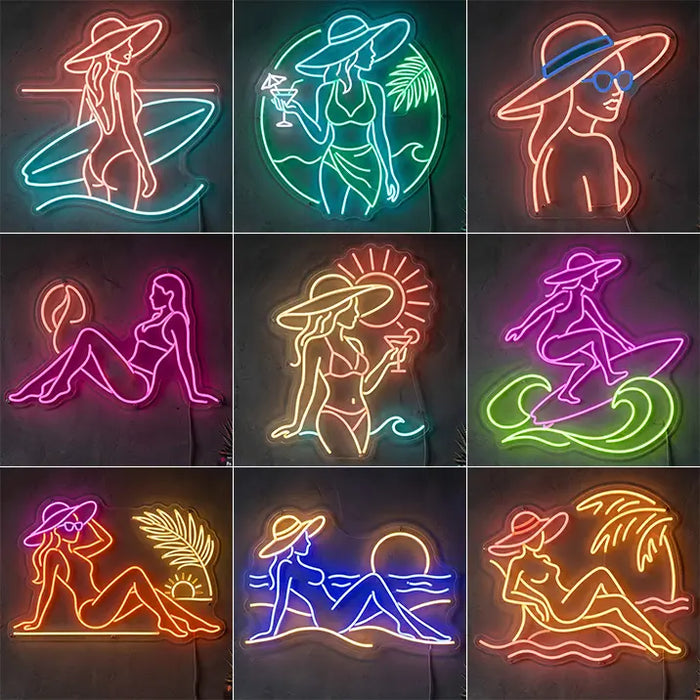 Beach Vibes LED Schilder Set – Strand & Sommer Neon-Motive als Wanddeko