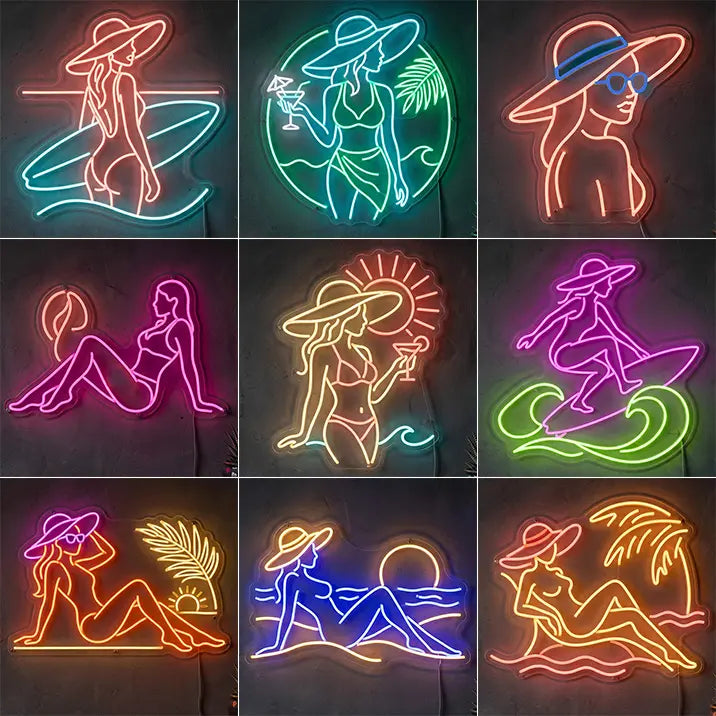 Beach Vibes LED Schilder Set – Strand & Sommer Neon-Motive als Wanddeko