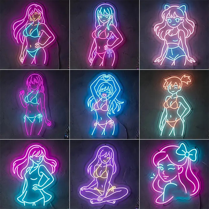 Neon Bunny LED Schilder Set – Sexy Pin-Up Bunny Neon-Motive als Wanddeko