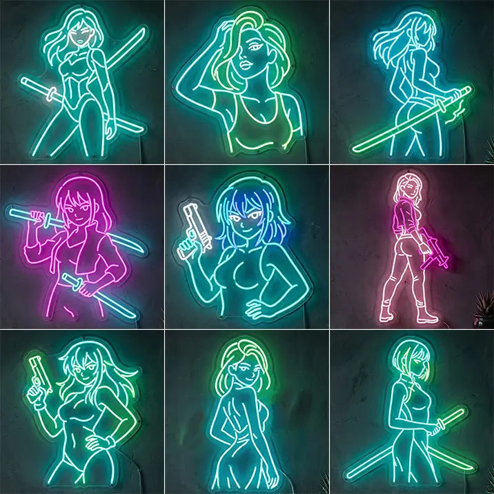 Miaukuza LED Schilder Set – Japan Anime Girls Neon-Motive als Wanddeko