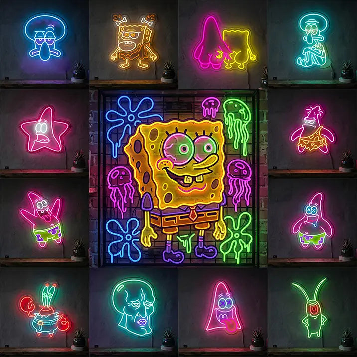 Schwammkopf Freaks LED Schild Set – SpongeBob Neon-Motive als Wanddeko