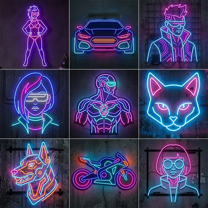Neon Cyberpunk LED Schilder Set – Sci-Fi Leuchtschilder | Gaming Deko