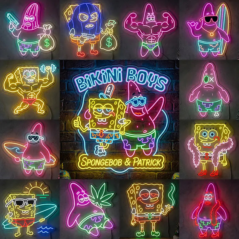 Bikini Boys Set Neon LED Schild – 12 Motive, dimmbar | SpongeBob & Patrick Fun Deko