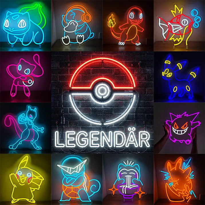 Pokémon Legendäre Set Neon LED Schild – 12 Motive, dimmbar | Pokémon Sammler Deko