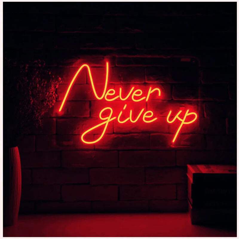 Never Give Up Neon LED Schild USB – Motivations Deko fürs Gym