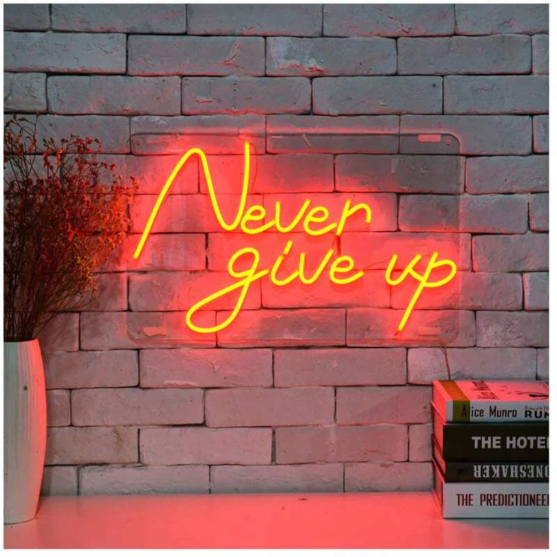 Never Give Up LED Leuchtschild beleuchtet – Fitness Wandbild für Sportler