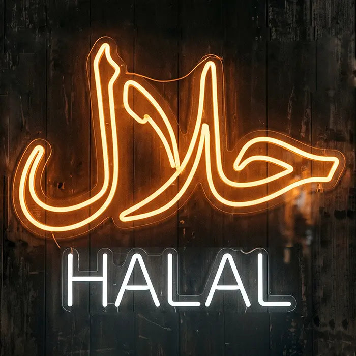 Halal Set Neon LED Schild – 9 Designs, USB oder 12V | Gastronomie Deko