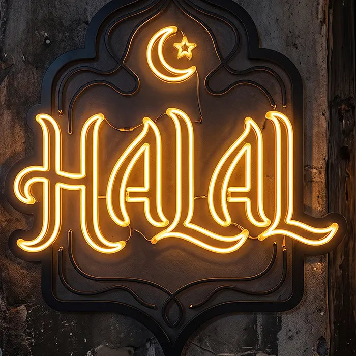 Halal Set Neon LED Schild – 9 Designs, USB oder 12V | Gastronomie Deko