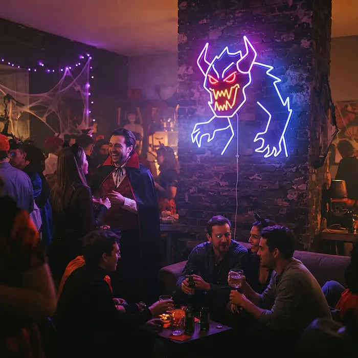 Mitternachts-Monster Neon LED Schild – Dimmbar mit Fernbedienung | Halloween Monster Deko