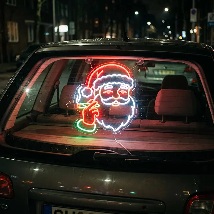 Buffender Weihnachtsmann Neon LED Schild – Dimmbar mit Fernbedienung | Lustige Weihnachtsdeko