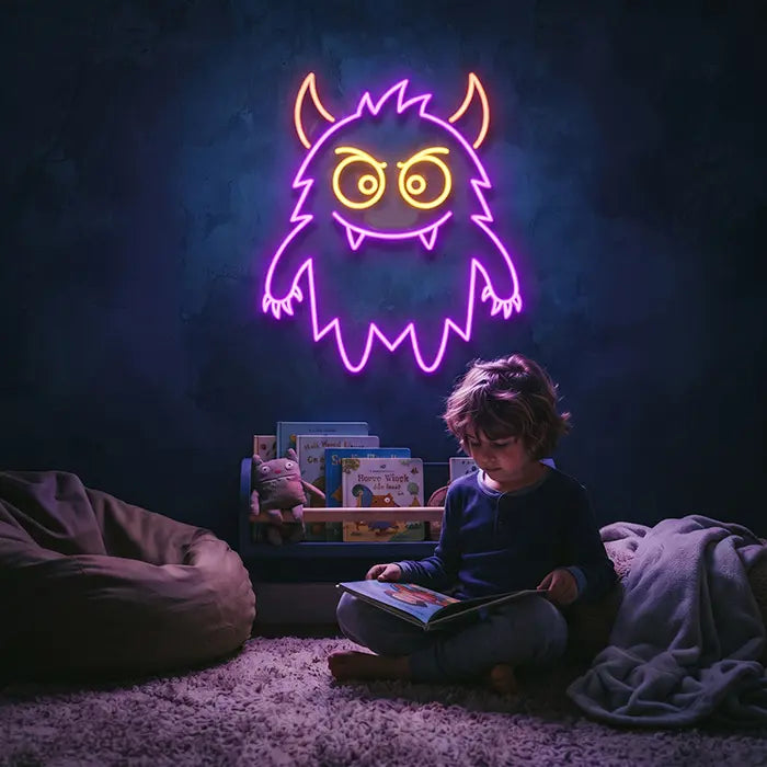 Fussel-Monster Neon LED Schild – Dimmbar mit Fernbedienung | Monster Kinderzimmer Deko