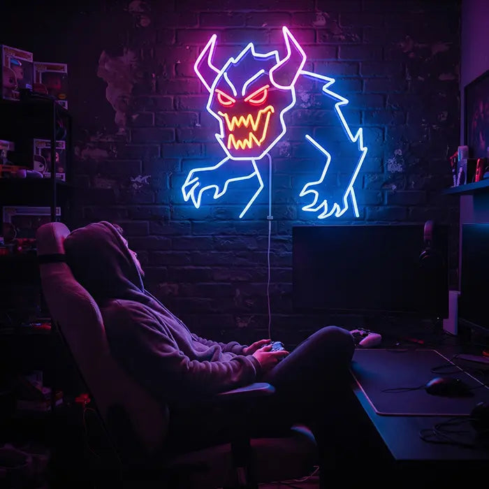 Mitternachts-Monster Neon LED Schild – Dimmbar mit Fernbedienung | Halloween Monster Deko