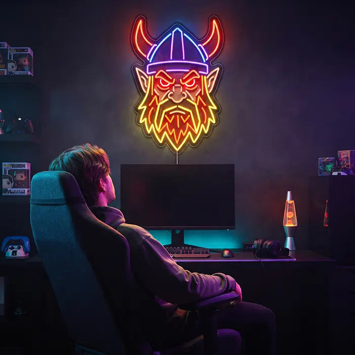 Böser Wikinger Neon LED Schild – Dimmbar mit Fernbedienung | Wikinger Männerhöhle Deko