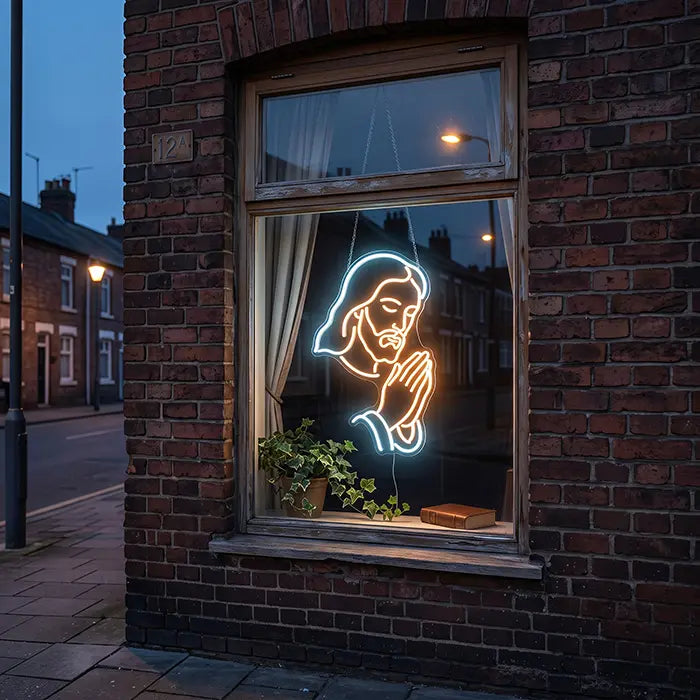 Bete mit Jesus Neon LED Schild – Dimmbar mit Fernbedienung | Christliche Wanddeko