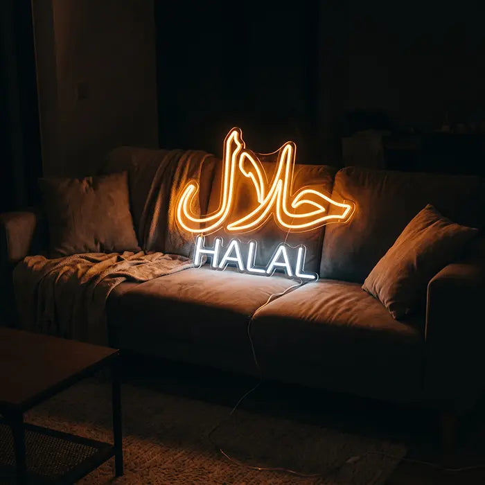 Halal Set Neon LED Schild – 9 Designs, USB oder 12V | Gastronomie Deko