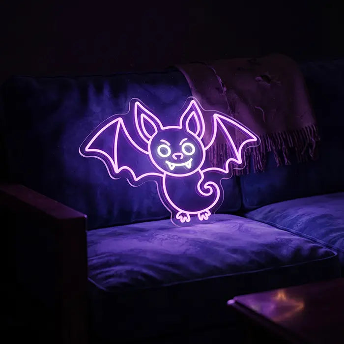 Fledermaus Freddy Neon LED Schild – Dimmbar mit Fernbedienung | Halloween Kinderzimmer Deko