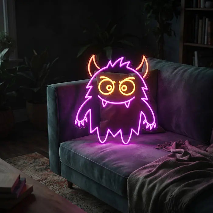 Fussel-Monster Neon LED Schild – Dimmbar mit Fernbedienung | Monster Kinderzimmer Deko