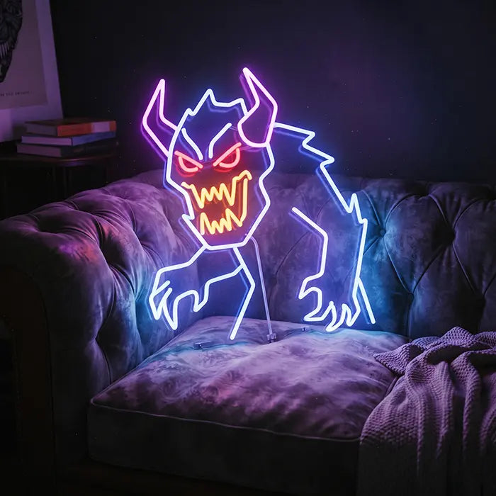 Mitternachts-Monster Neon LED Schild – Dimmbar mit Fernbedienung | Halloween Monster Deko