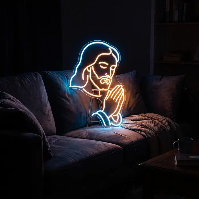 Bete mit Jesus Neon LED Schild – Dimmbar mit Fernbedienung | Christliche Wanddeko