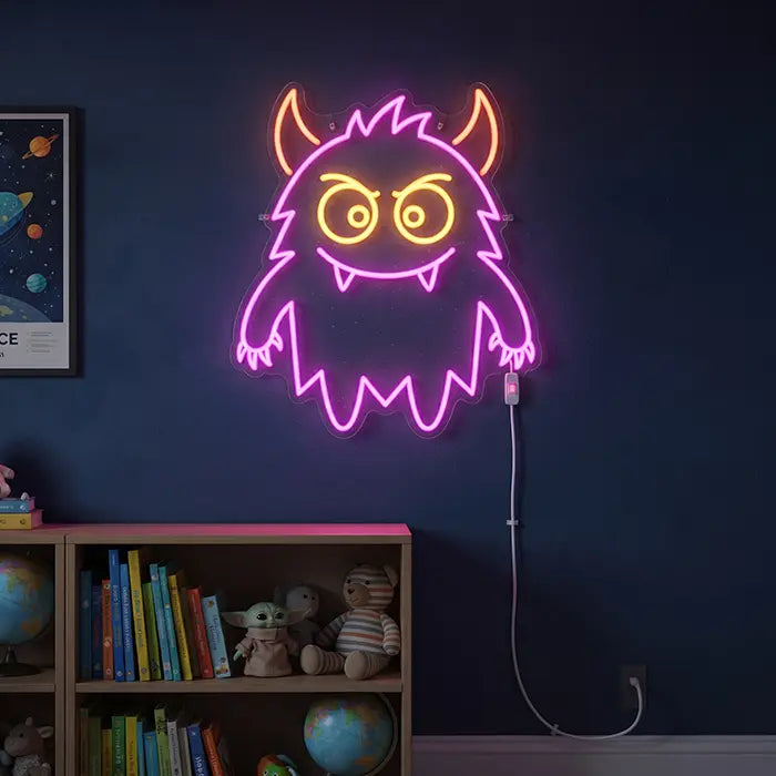 Fussel-Monster Neon LED Schild – Dimmbar mit Fernbedienung | Monster Kinderzimmer Deko