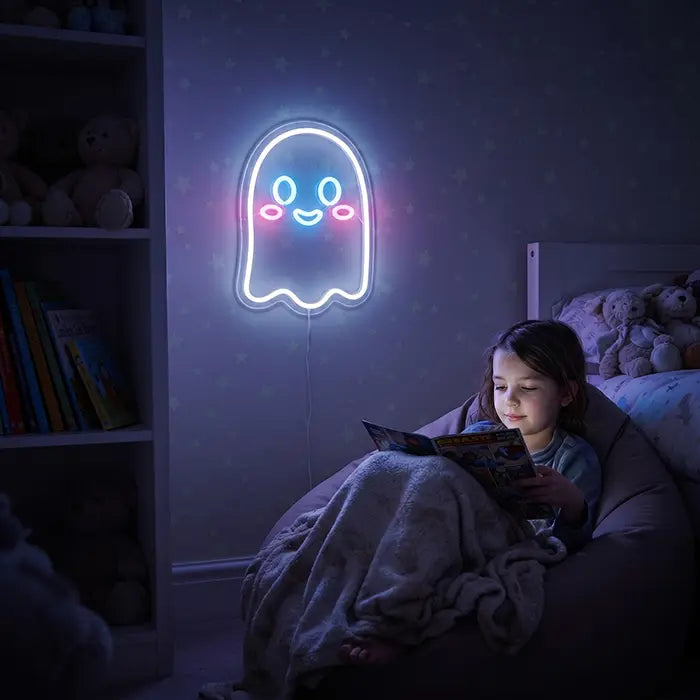 Bubu der kleine Geist Neon LED Schild – USB, dimmbar | Kinderzimmer Halloween Deko