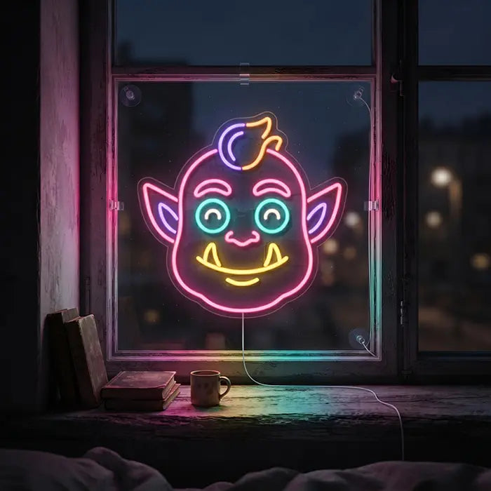 Freundlicher Ork Neon LED Schild – Dimmbar, USB oder 12V | Monster Kinderzimmer Deko