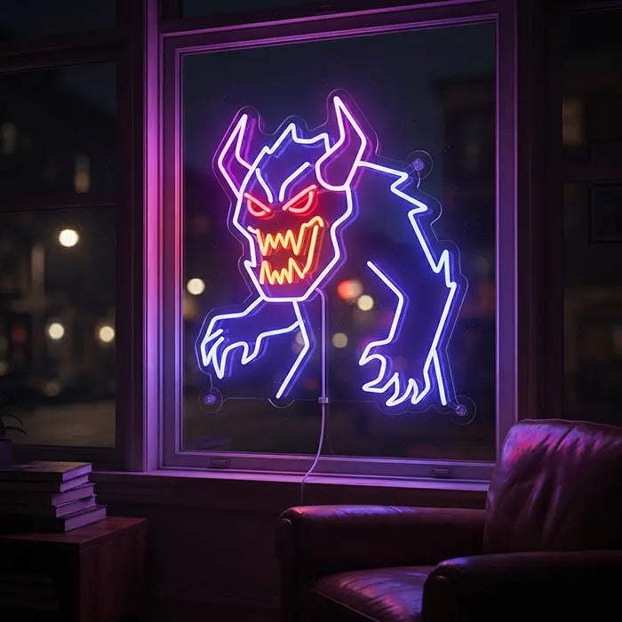 Mitternachts-Monster Neon LED Schild – Dimmbar mit Fernbedienung | Halloween Monster Deko
