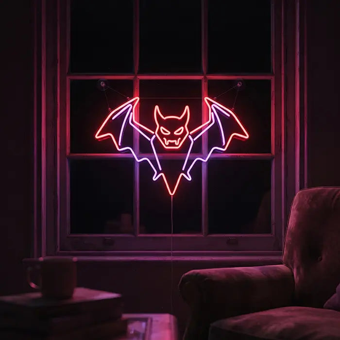 Blutsauger Fledermaus Neon LED Schild – Dimmbar mit Fernbedienung | Halloween Gothic Deko