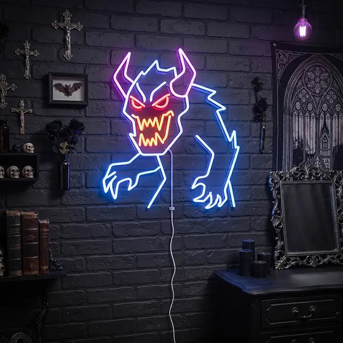Mitternachts-Monster Neon LED Schild – Dimmbar mit Fernbedienung | Halloween Monster Deko