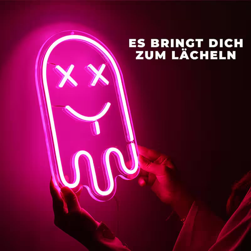 Pinker Geist Neonschild dimmbar 9 Stufen USB – handgefertigte Halloween Deko