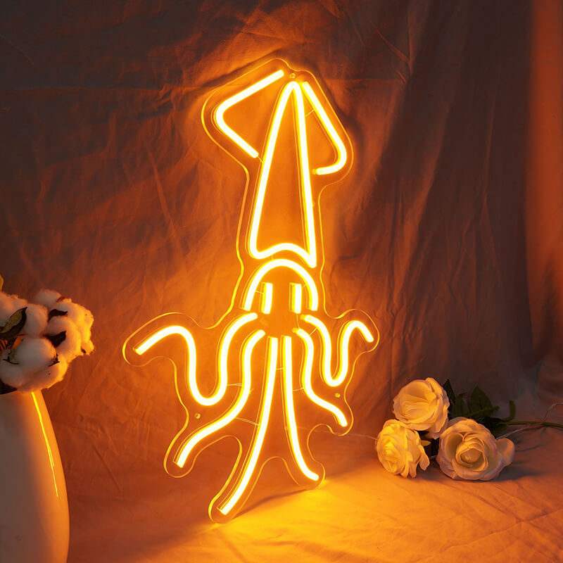 Goldener Tintenfisch Neon LED Schild USB – Aquarium Fan und Taucher Geschenk
